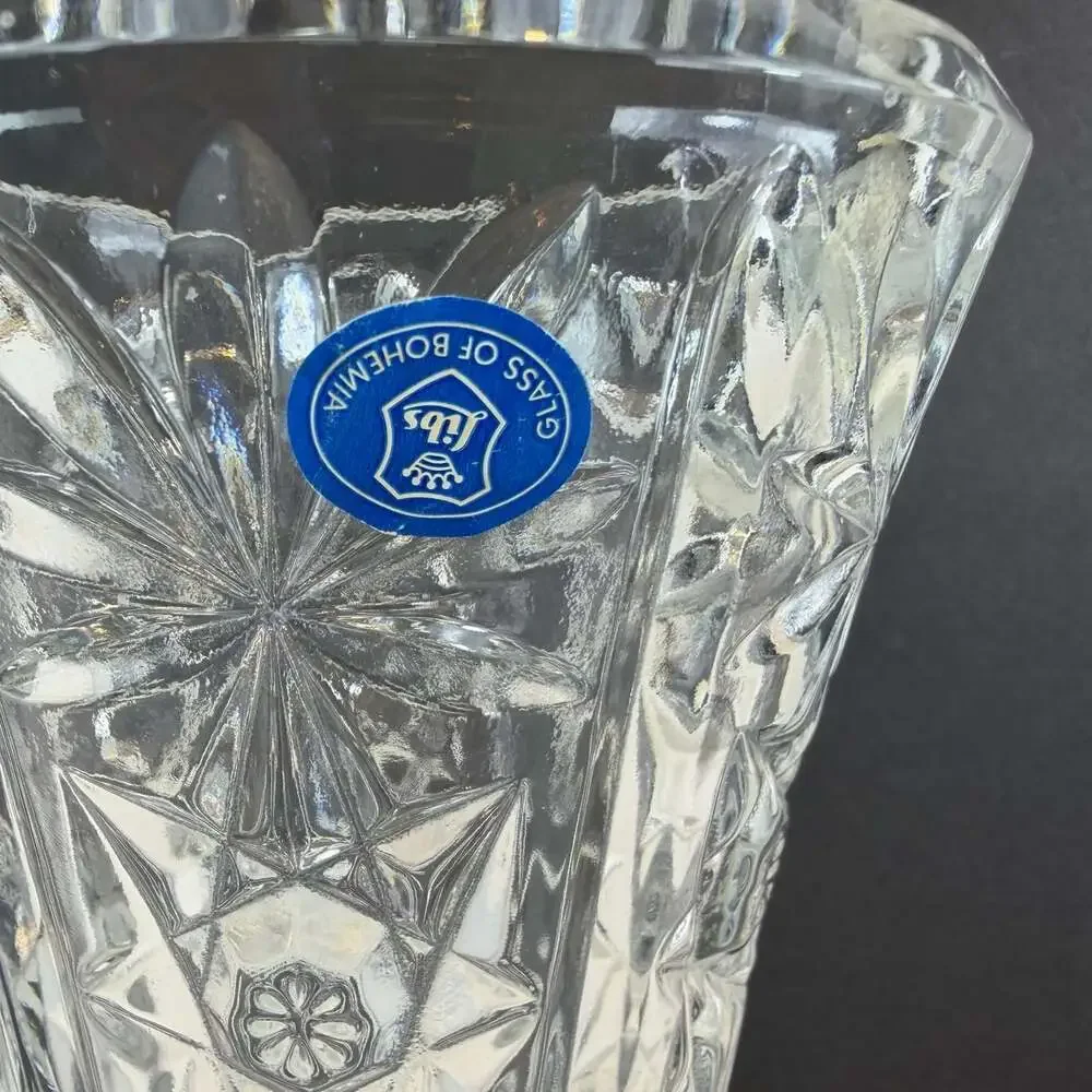 Bohemian Czech crystal hand cut vase Approx 7.5” Height